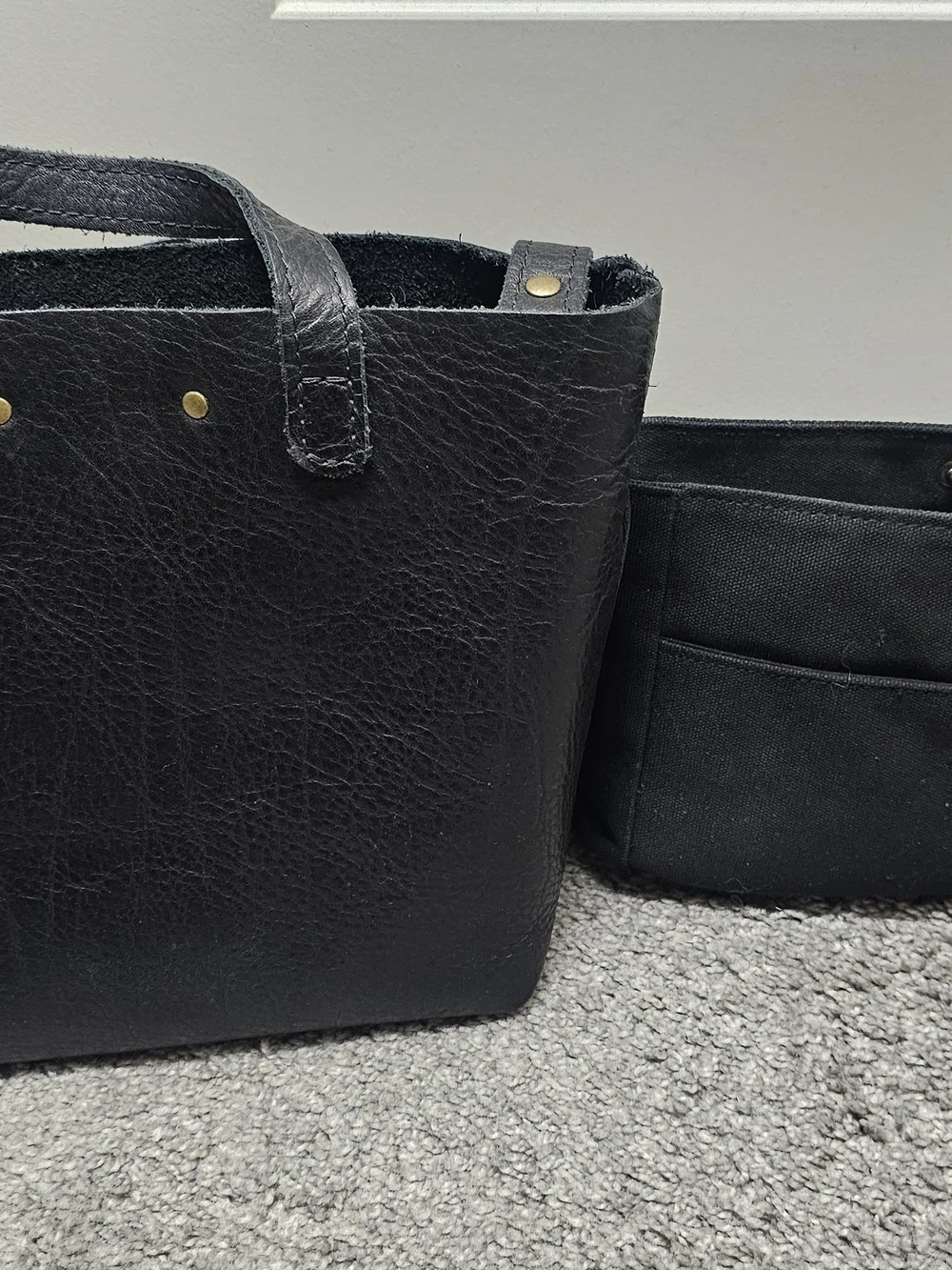 Black Crossbody Tote Bag with Detachable Pouch